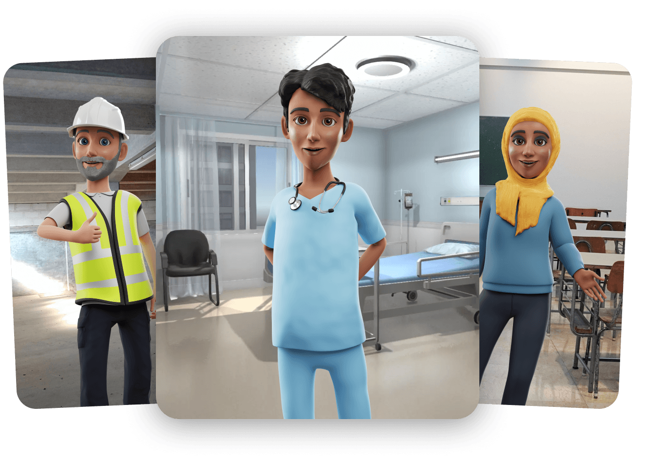 Character options such as a construction worker, a doctor or an instructor to choose from for scene visual